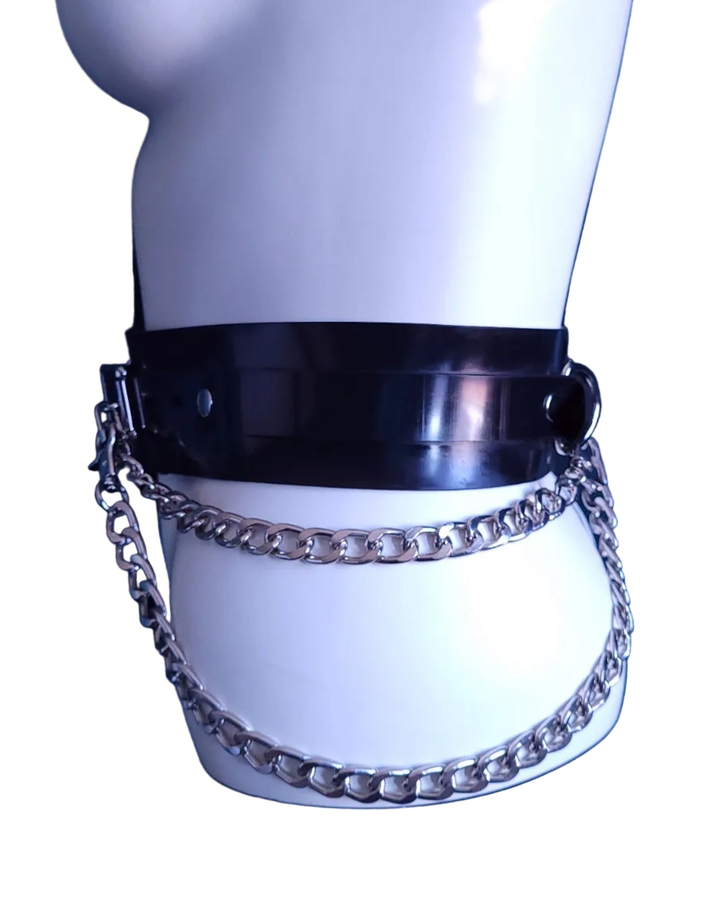 asymetrical heavy rubber belt — handcrafted latex latex accessories by TOX Latex, made to order in Canada, designed as a statement piece for eveningwear and high-fashion