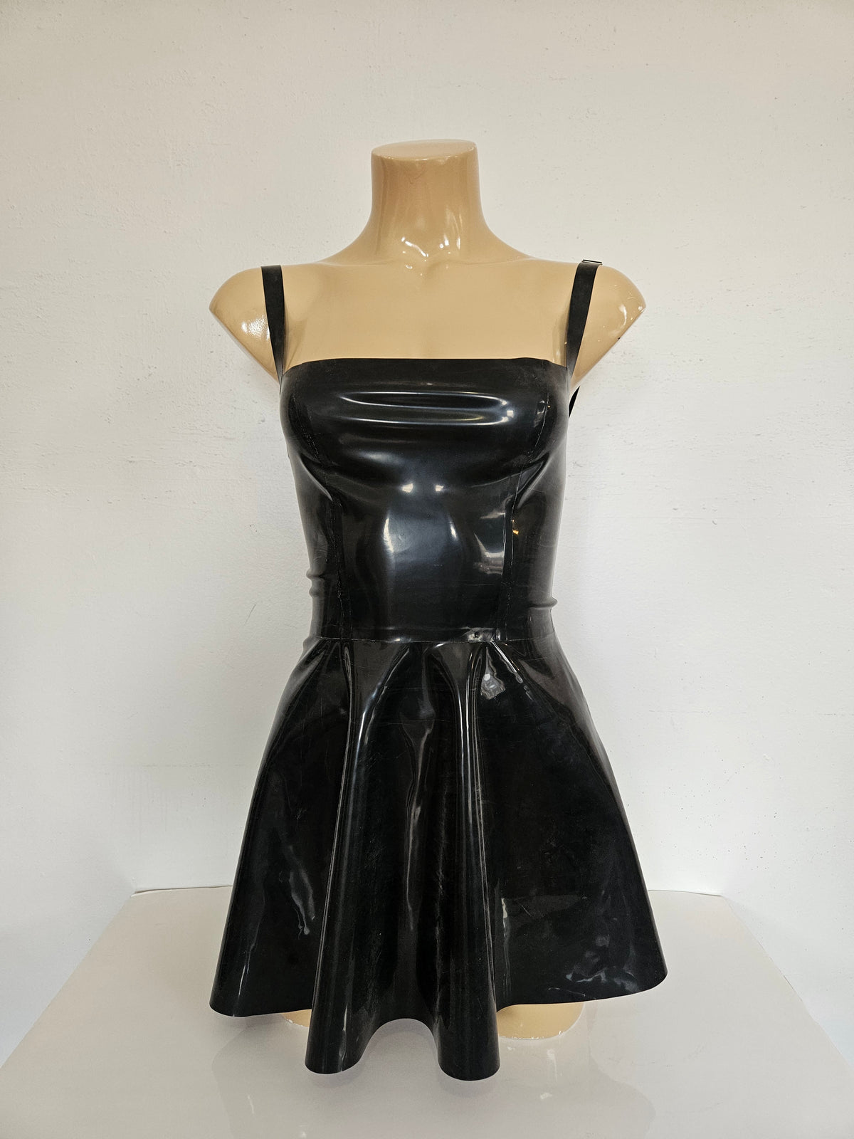 black dress with straps - s size — handcrafted latex late dresses by TOX Latex, made to order in Canada, designed as a statement piece for eveningwear and high-fashion