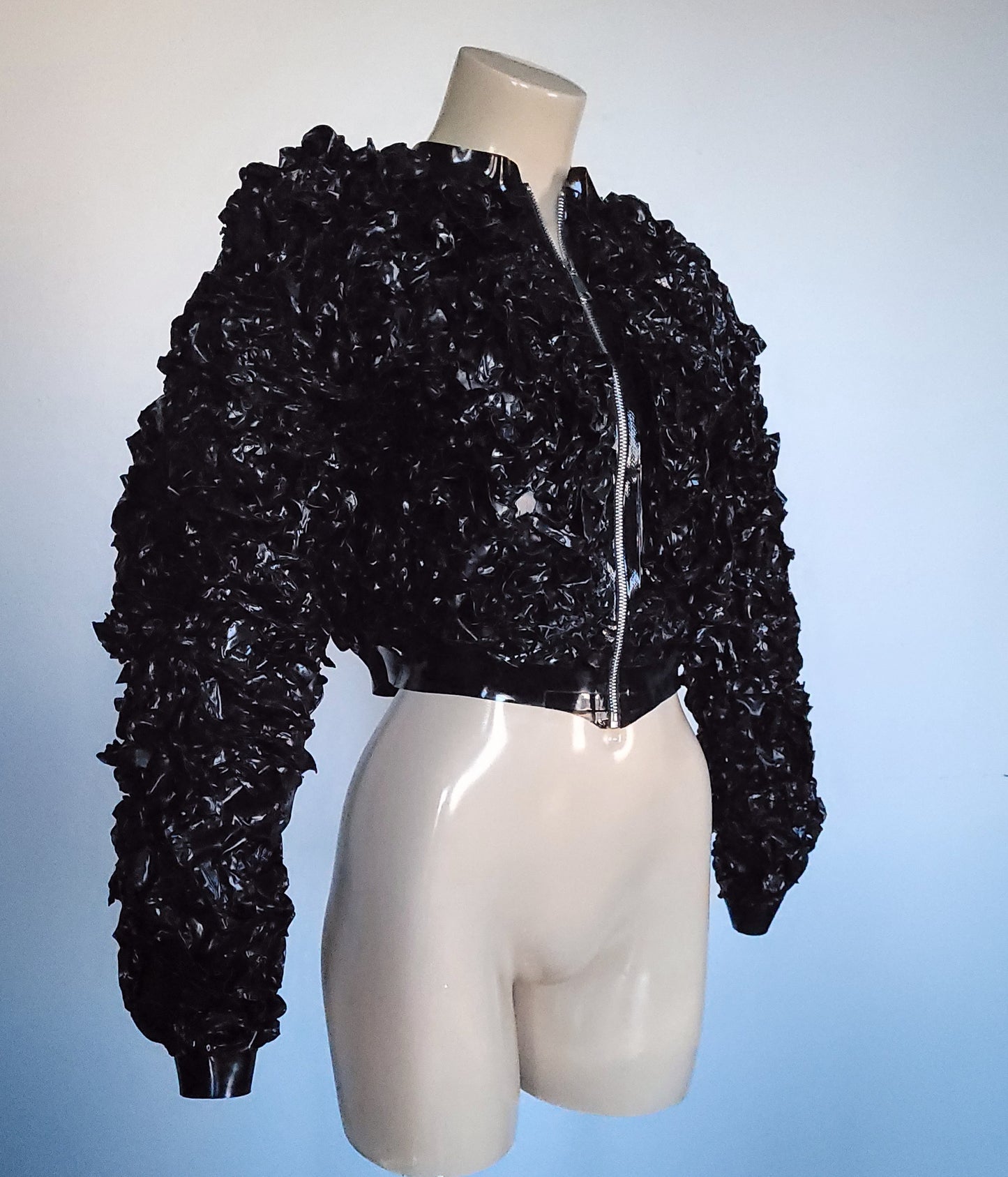 Bomber Jacket - Black — handcrafted latex by TOX Latex, made to order in Canada, designed as a statement piece for eveningwear and high-fashion
