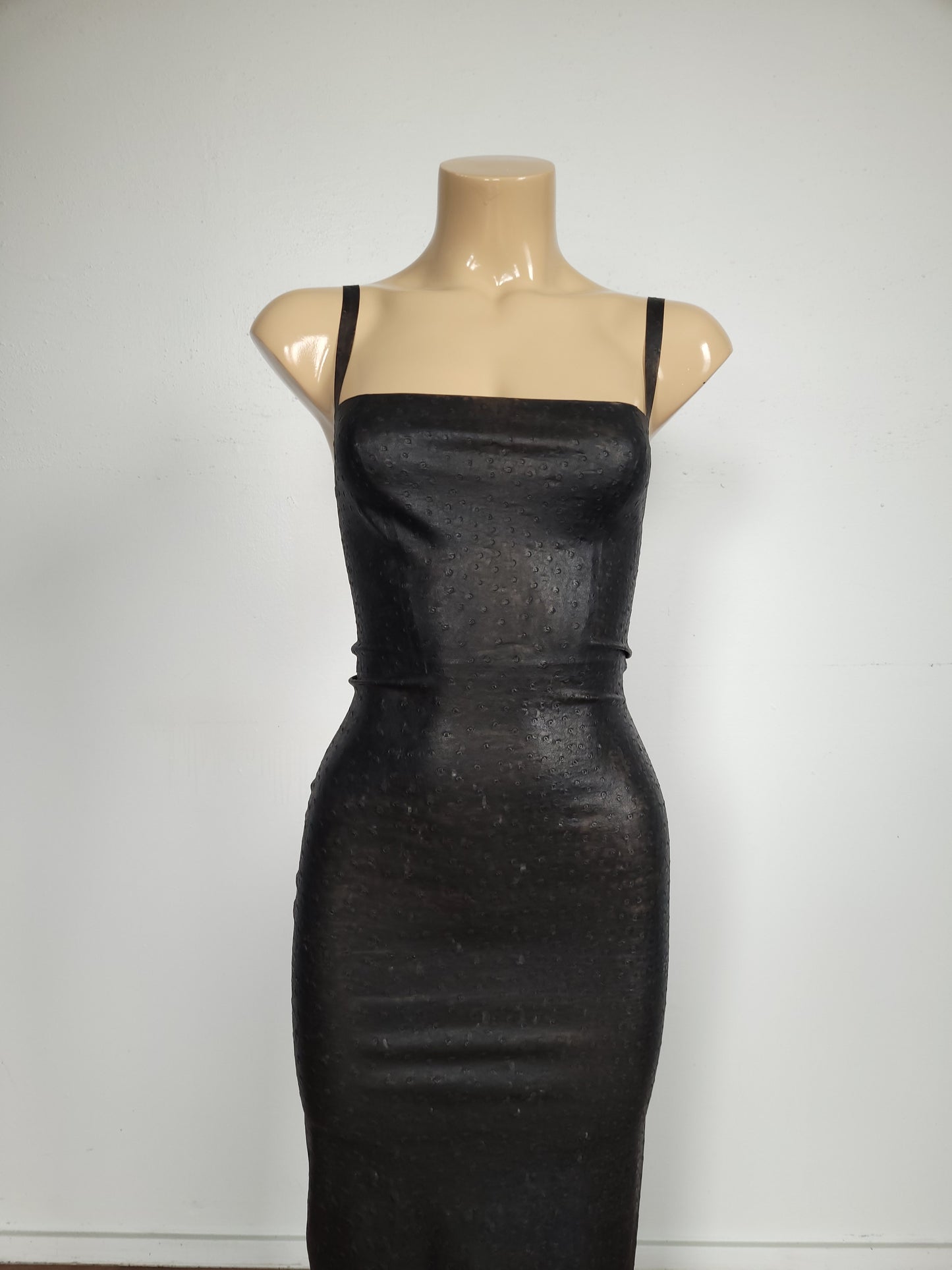 Ostrich Skin Latex Dress - Grey — handcrafted latex by TOX Latex, made to order in Canada, designed as a statement piece for eveningwear and high-fashion