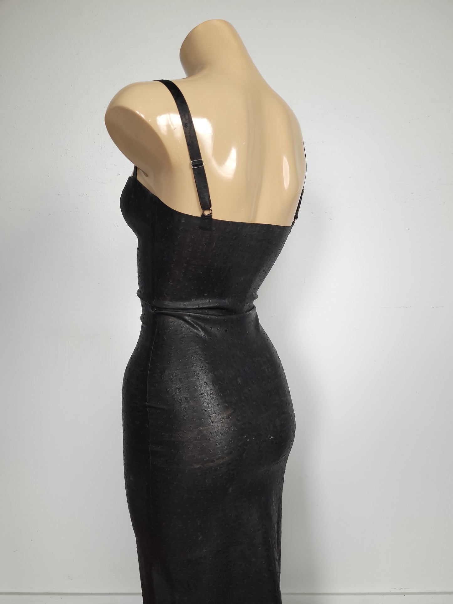Ostrich Skin Latex Dress - Grey — handcrafted latex by TOX Latex, made to order in Canada, designed as a statement piece for eveningwear and high-fashion