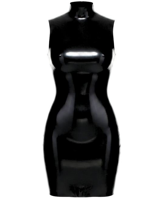 Kelly high neck latex dress — sleeveless structured latex dress by Tox Latex Canada