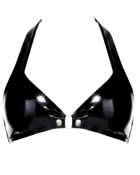 ORing pushup latex bra — silver O-ring triangle cup latex bra by Tox Latex Canada