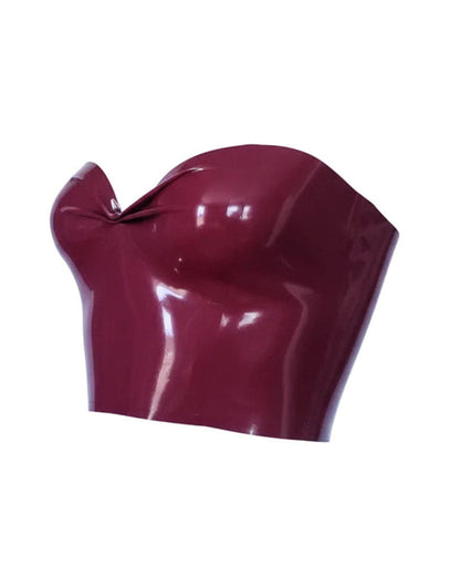 Jenny latex top front view — single silver stud latex crop top handcrafted in Canada