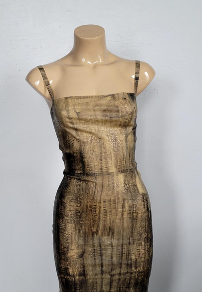 Croco skin Midi Dress  - Black & Natural