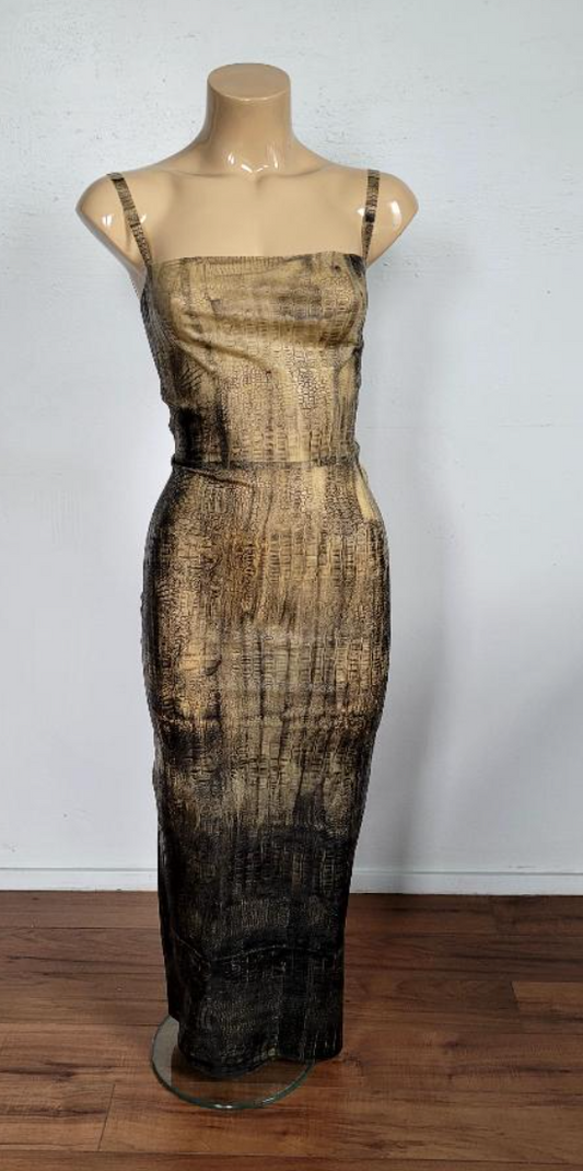 Croco skin Midi Dress  - Black & Natural