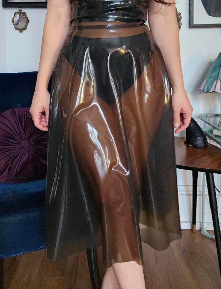 Flared Midi Skirt — handcrafted latex by TOX Latex, made to order in Canada, designed as a statement piece for eveningwear and high-fashion