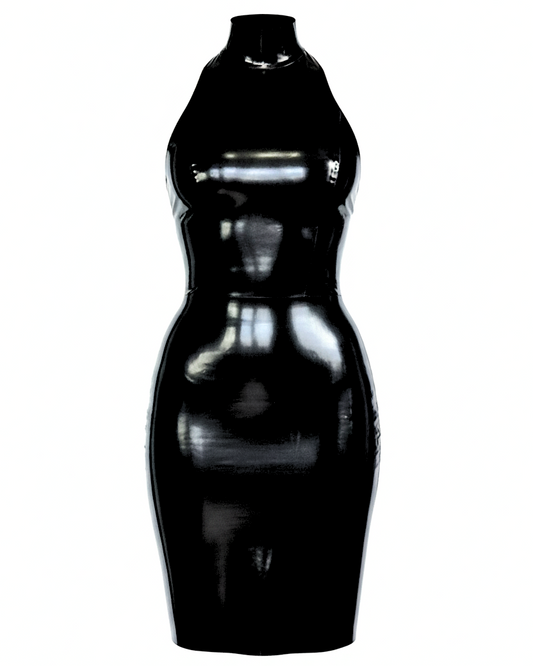 Heather open back latex dress — best seller halter latex dress by Tox Latex Canada
