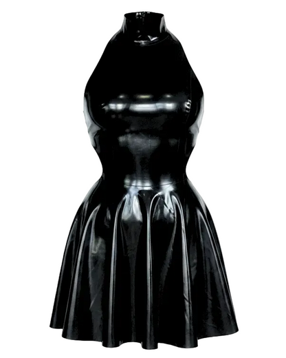 Fiona open back halter latex dress — best seller flared latex dress by Tox Latex Canada