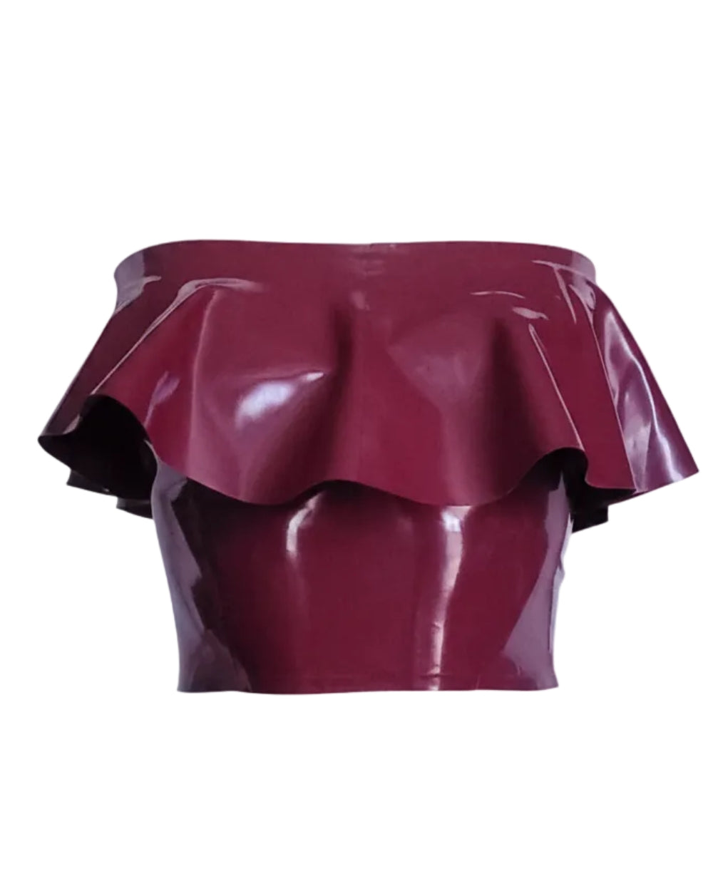 frilly top — handcrafted latex latex underwear by TOX Latex, made to order in Canada, designed as a statement piece for eveningwear and high-fashion