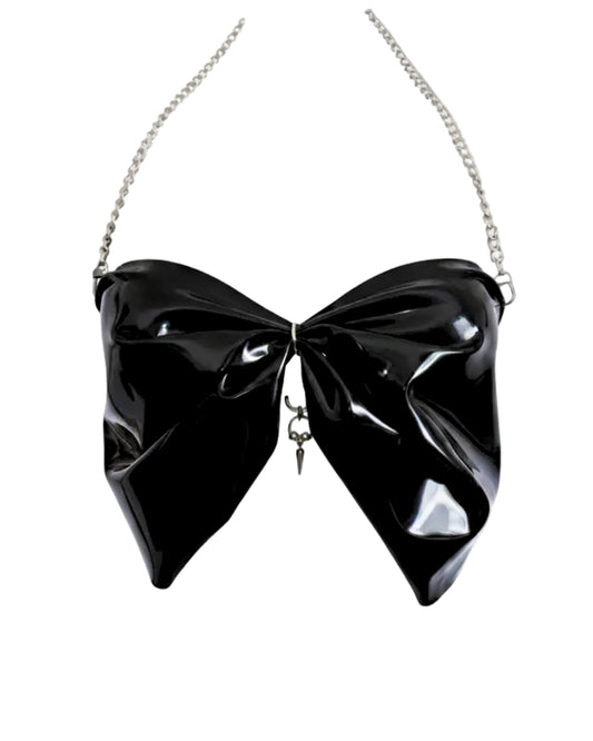 Eva gathered latex top with silver chain — unique latex top by Tox Latex Canada