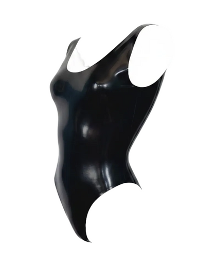 Katy bodysuit front view — scoop neck wide strap latex bodysuit handcrafted in Canada