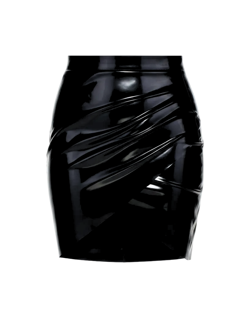 celine draped skirt — handcrafted latex latex skirts by TOX Latex, made to order in Canada, designed as a statement piece for eveningwear and high-fashion
