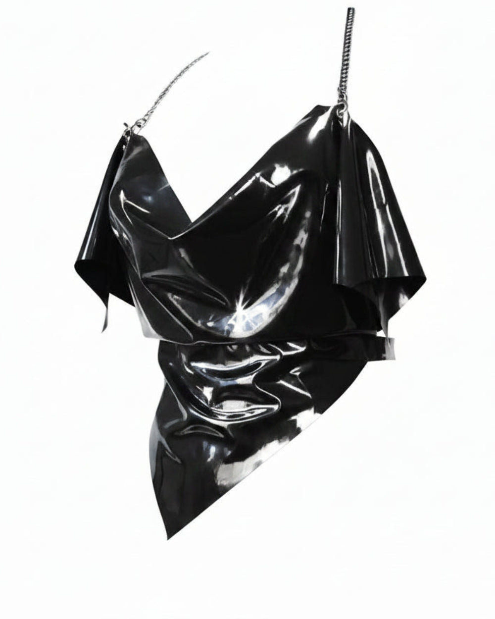 Heart latex top front view — silver chain adjustable strap latex top handcrafted in Canada

