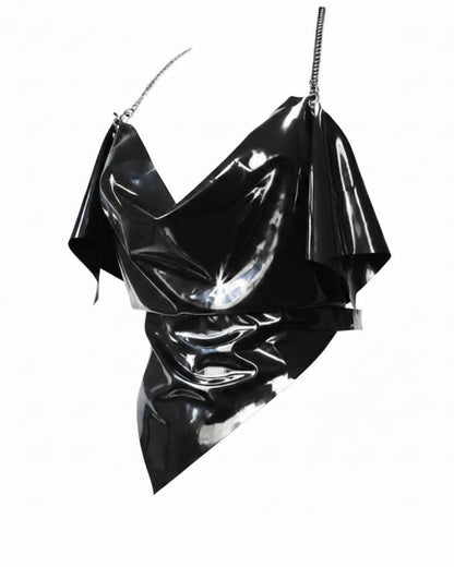 Heart latex top front view — silver chain adjustable strap latex top handcrafted in Canada

