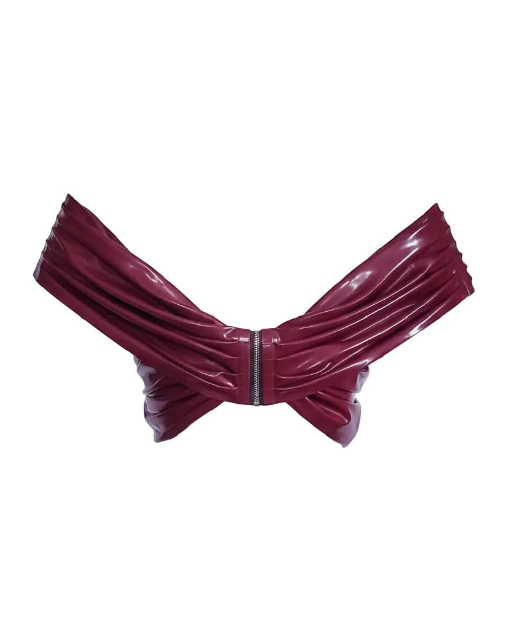 Cross latex top front view — crossed construction latex top handcrafted in Canada