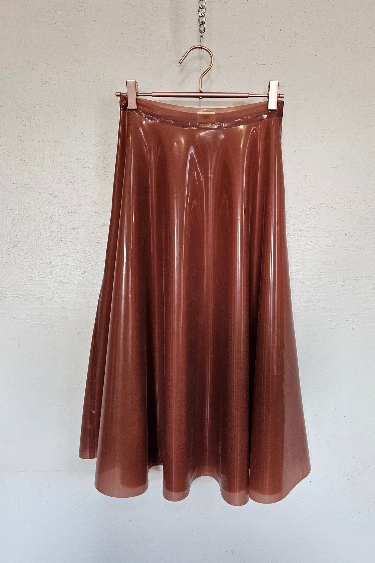 flaired skirt - transparent light brown - s/ m — handcrafted latex latex skirts by TOX Latex, made to order in Canada, designed as a statement piece for eveningwear and high-fashion