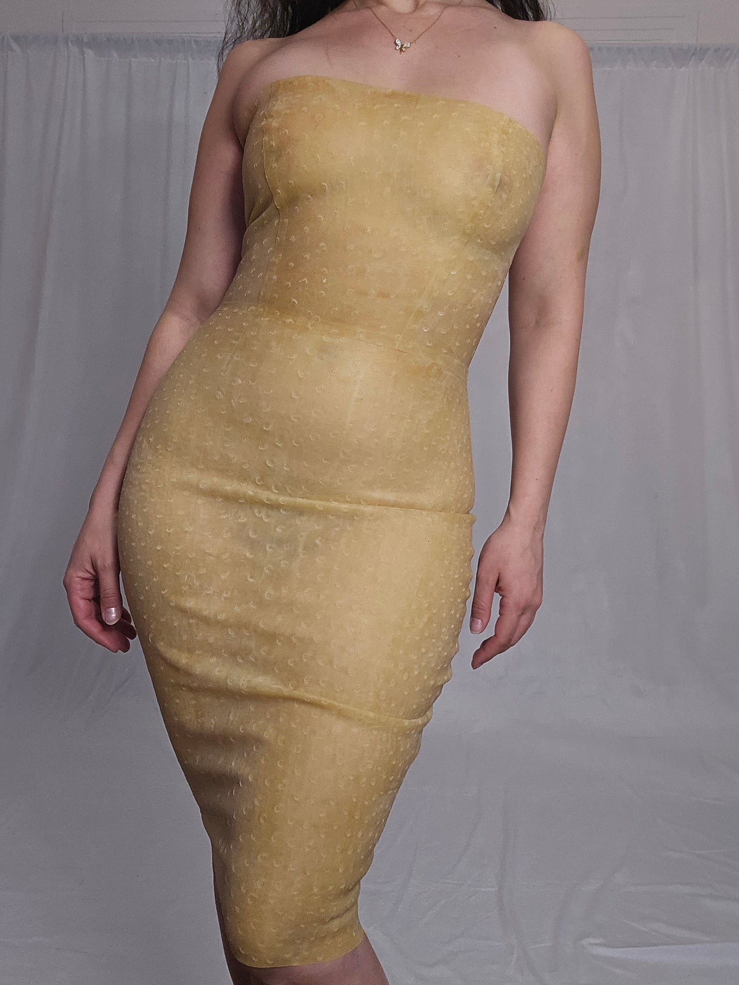 Ostrich Skin Tube Latex Dress — handcrafted latex by TOX Latex, made to order in Canada, designed as a statement piece for eveningwear and high-fashion