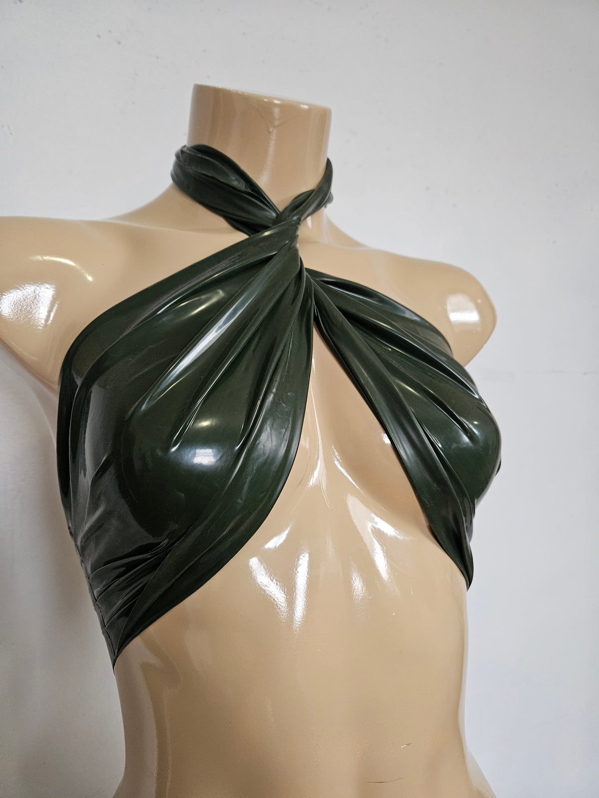 ox top - olive green - xs — handcrafted latex latex dresses by TOX Latex, made to order in Canada, designed as a statement piece for eveningwear and high-fashion