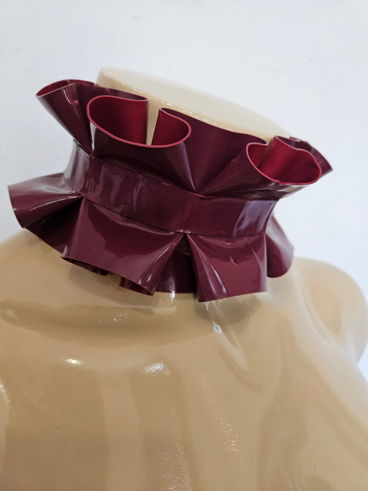 ruffled neck collar - plum — handcrafted latex latex tops by TOX Latex, made to order in Canada, designed as a statement piece for eveningwear and high-fashion